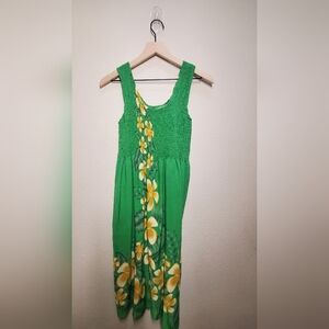 HibiscuS collection Hawaii Vintage Tropical Print Hawaiian Shirred Midi Dress